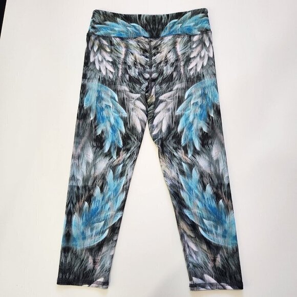 Evolution And Creation EVCR Leggings M Capri Blue Gray Feather Print Mid Rise - Picture 10 of 10